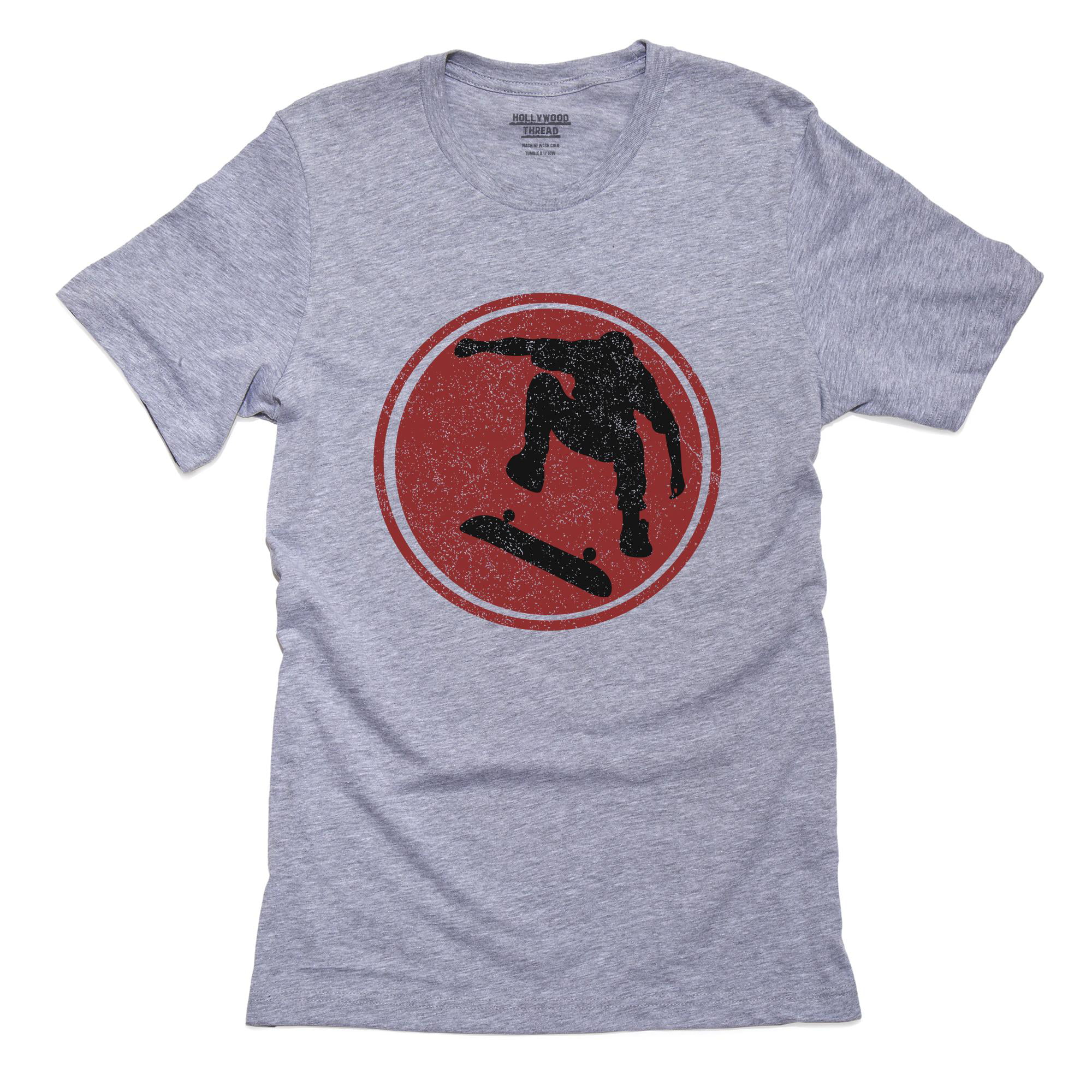 Red Skateboard Skater Silhouette Jumping Men's Grey T-Shirt