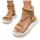 thumbnail image 3 of Bmisegm Ladies Casual Solid Colour Woolen Knitted Big Size Thick Bottom Flat Bottom Slipper Sandals Sandals Women Summer Khaki 8.5, 3 of 8