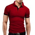 thumbnail image 2 of Camisa ajustada de verano para hombre, de manga corta, elástica, transpirable y con diseño de botón de 1/3, talla M, color rojo vino, 2 of 8