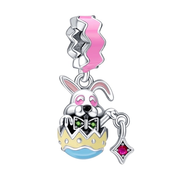 925 Sterling Silver Charm for Bracelets Women Easter Rabbit & Egg Dangle Charms Necklace Gifts