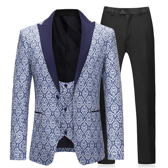 AZoiNM Men's Slim Fit Floral Suit Set Three Piece Wedding 2 Button Notch Lapel Blazer Vest Pants