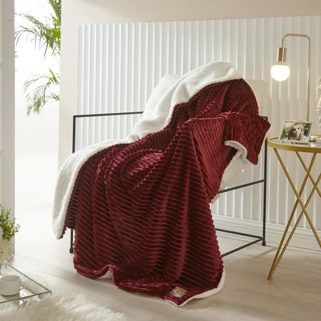 Dearfoams Maroon Wide Wale Plush with Sherpa Reverse Throw, Polyester, 50 in x 60 in