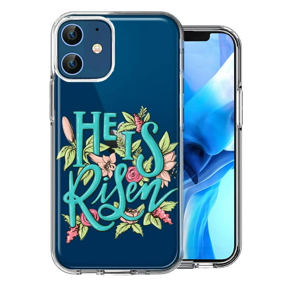 MUNDAZE for Apple iPhone 12 He Is Risen Text Easter Jesus Christian Flowers Double Layer Phone Case Cover