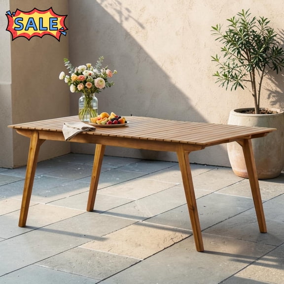 Tcbosik Acacia Wood Dining Table for 4-6 Person, 68.5" Outdoor Rectangle Table for Garden, Deck, Balcony, Backyard, Teak