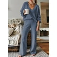 thumbnail image 3 of Pink Queen Women's 2 Piece Outfits Casual V Neck Knit Wide Leg Sweater Lounge Set Sweatsuit, 3 of 9