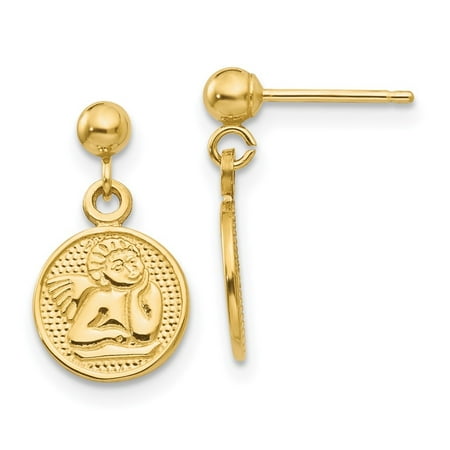 Diamond2Deal 14k Yellow Gold Polished Raphael Angel Earrings for Women (L- 0.63 in, W-0.32 in)