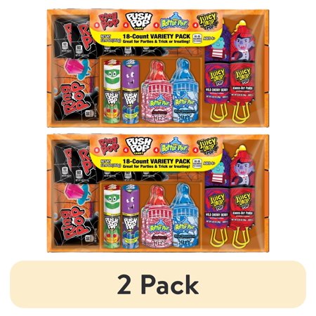 (2 pack) Halloween Ring Pops, Juicy Drop, Baby Bottle, Push, Assorted Flavor Lollipops, Variety Pack, 12.4 oz, 18 Count Box