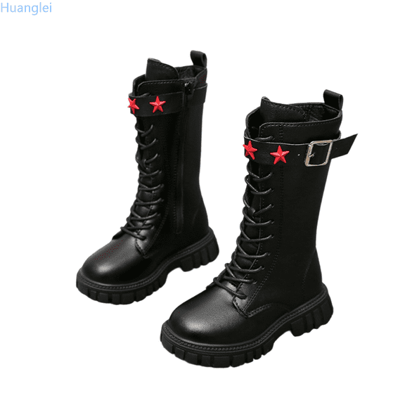 Huanglei Stylish Star Decorated Girls Winter Boots Fashionable High Top Boots With Belt Buckle Design For Toddler Kids Kid Cowboy Boots 4-4.5 Years