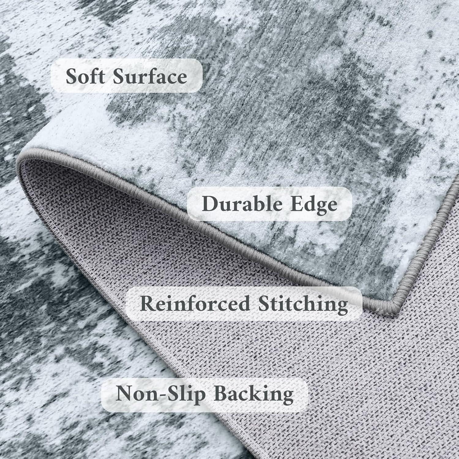 Buganda Area Rug for Living Room 5'X7', Washable Artificial Wool Area Rug, Low Pile Non-Slip Carpet for Bedroom Office Dining Room, Grey
