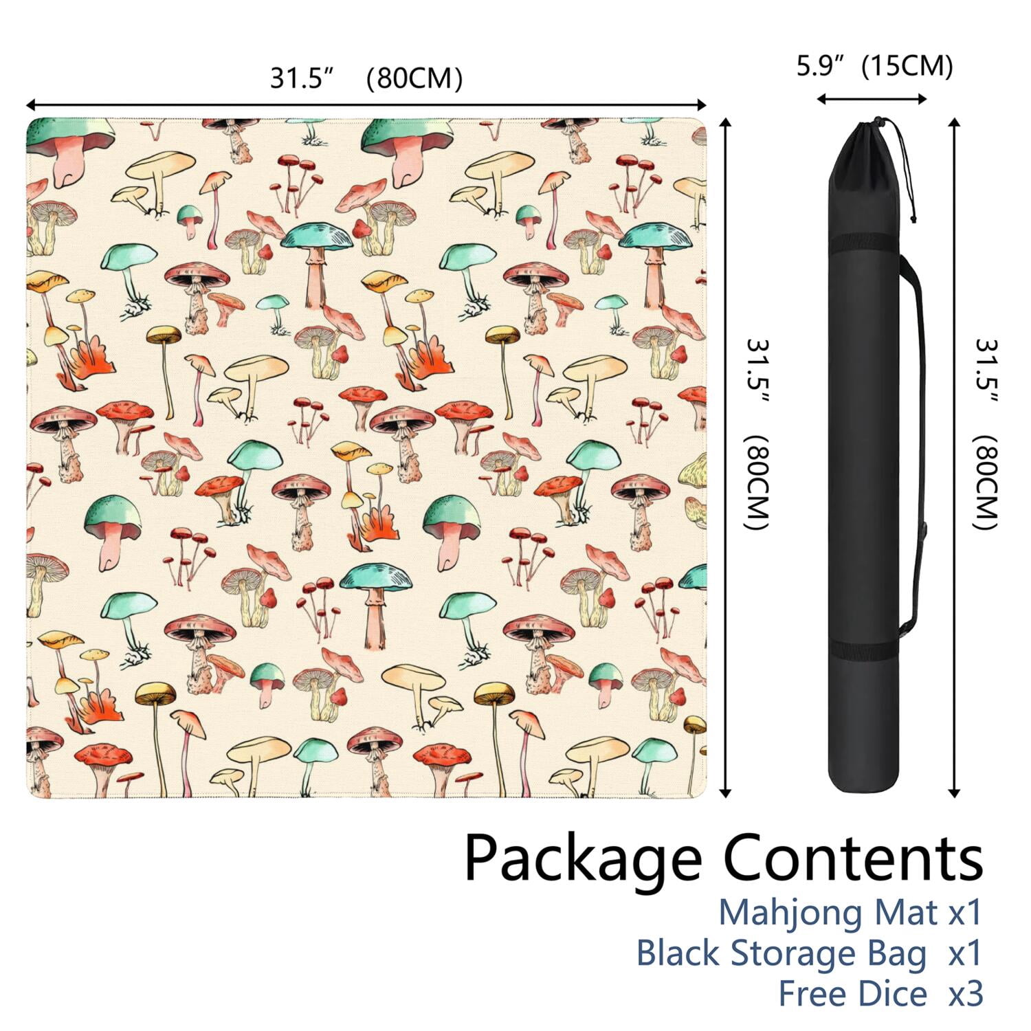 Plants Inspired Mahjong Mat 31.5x31.5 Inches Constructed from High Quality Rubber with Anti-Slip Properties and Noise Reduction Qualities for Card Games Tiles