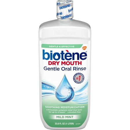 Biotene Dry Mouth Gentle Oral Rinse Soothing Moisturization, Mild Mint 33.8 oz (Pack of 2)