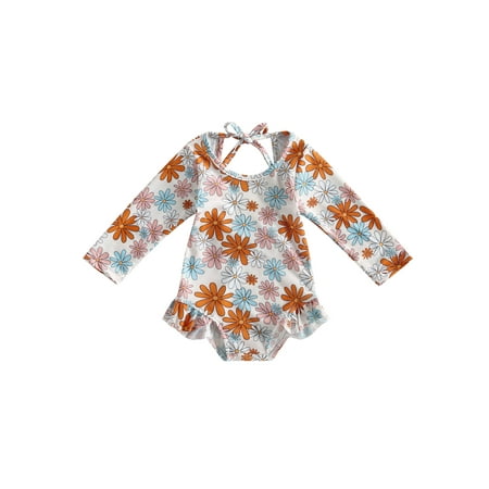 

Bagilaanoe 3M-3T Baby Girl One Piece Swimsuits Infant Rush Guard Swimshirts Quick Dry Long Sleeve Swim Shirt Toddler Swimwear Bathing Suit Ruffled Beachwear