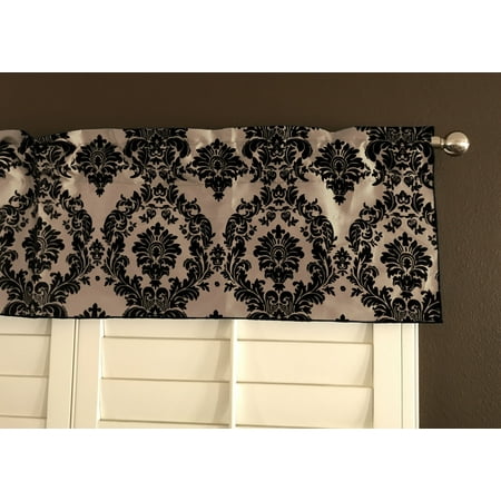 - flocking damask taffeta window valance 56 wide black on beige