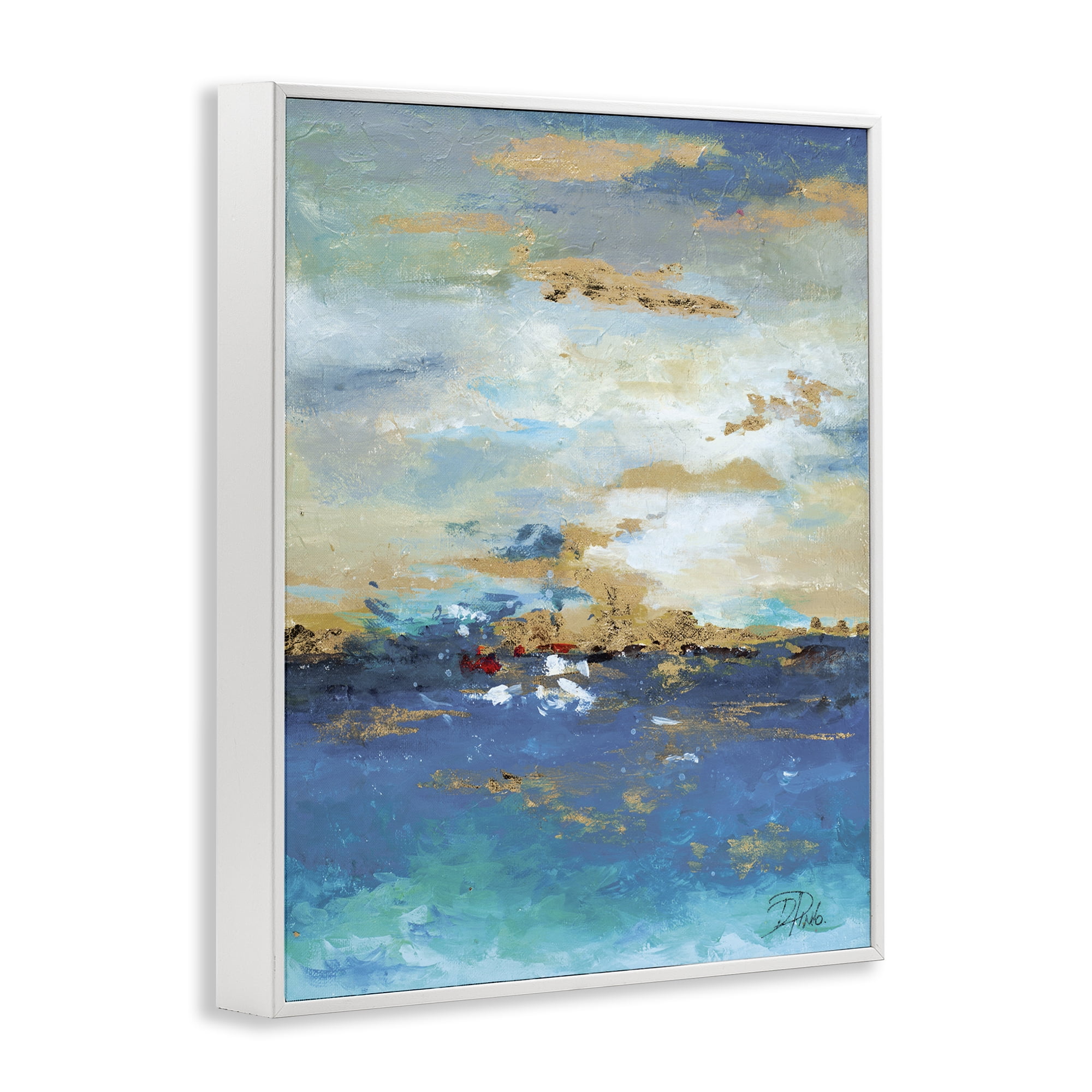 Stupell Industries Ocean View with Tan Accents Abstract Painting White Framed Art Print Wall Art, 11 x 14