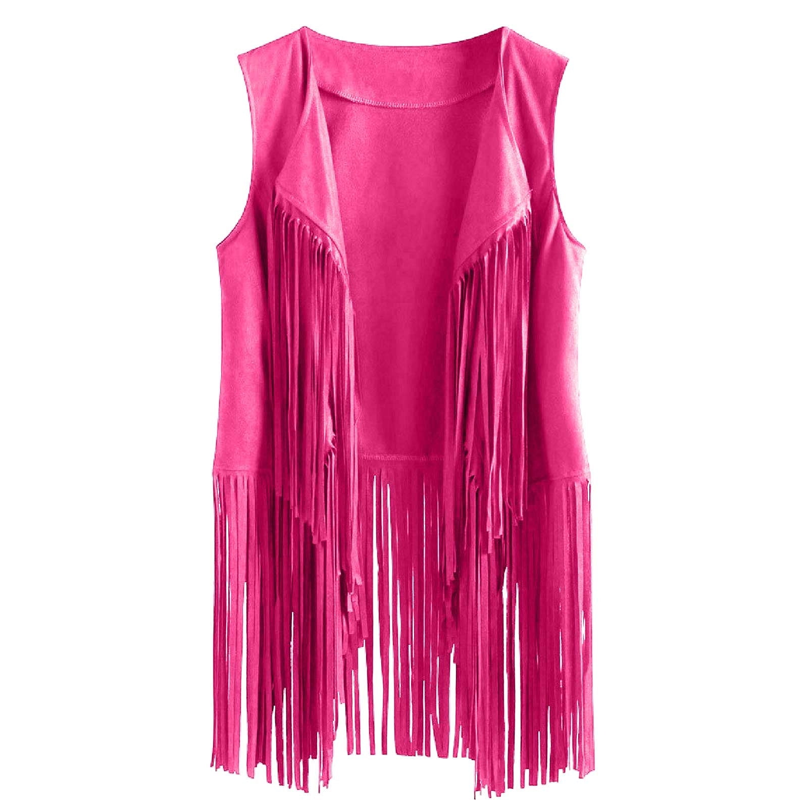 RQYYD Fringe Vest for Women Suede Faux Tassels Vest 70s Ethnic Winter