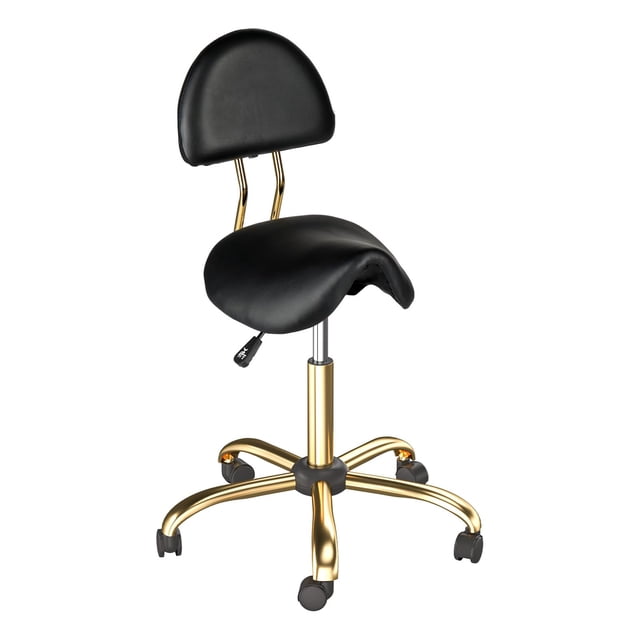 Silla de dibujo ergonómica OmySalon, taburete tipo silla de montar, negro y dorado