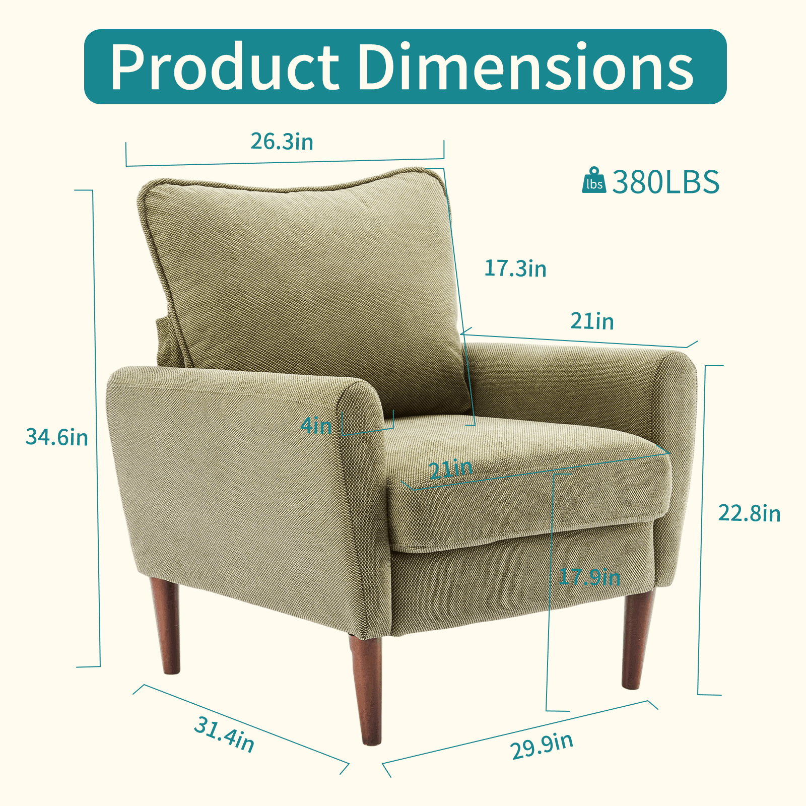 Gianna Fabric Accent Chair with Supportive Backrest and Armrests, Modern Comfortable Chair for Living Room, Bedroom, or Office