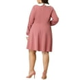thumbnail image 3 of Agnes Orinda Women's Plus Size Dress Peter Pan Collar Long Sleeve Fall Winter Midi A-line Dresses 4X Pink, 3 of 7