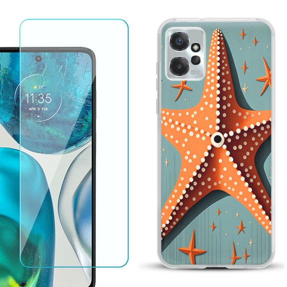 OneToughShield ® for Motorola Moto G Power 5G 2023 Shockproof Fashion Phone Case, with Tempered Glass Screen Protector - Sea Star