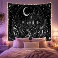 thumbnail image 2 of Black and White Crescent Moon Cottage in Enchanted Forest, Mystical Gothic for Fantasy Lovers, Monochrome Fairy Tale Art, Halloween Gift Tapestry Wall Hanging for Bedroom and Living Room, 2 of 7