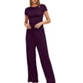 thumbnail image 2 of fheaev Summer 2 Piece Outfit for Women Ruched Short Sleeve Crewneck Tops Wide Leg Pants with Pockets Casual Tracksuit Sets, 2 of 7