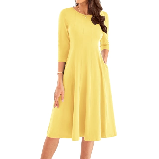 Vestido midi GRACE KARIN de manga 3/4, casual y fluido con bolsillo