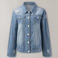 thumbnail image 2 of KaLI_store Womens Jacket Women's Denim Jackets Ripped Distressed Casual Long Sleeve Basic Button Down Jean Jacket Light Blue,S, 2 of 5