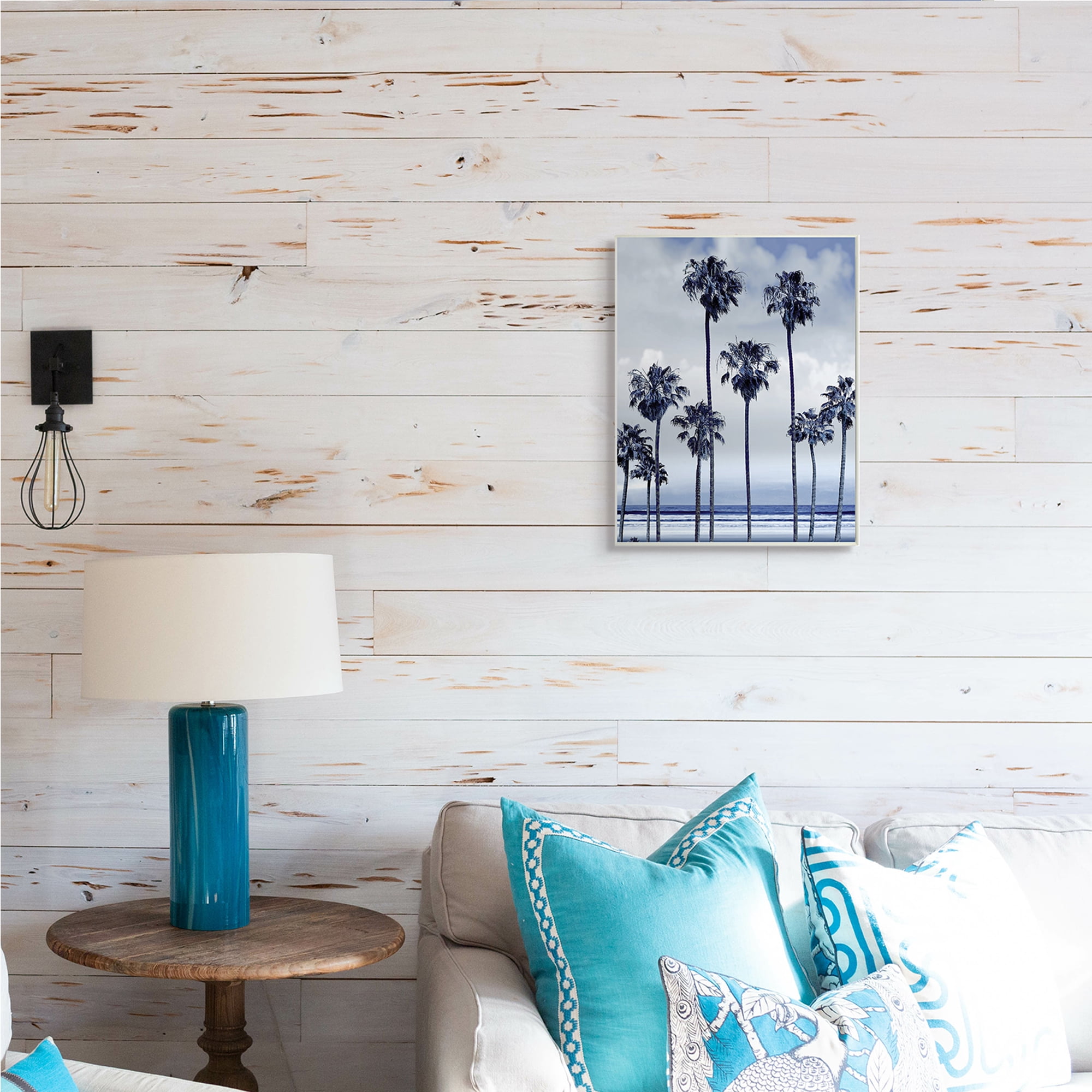 Stupell Industries Navy Blue Palm Trees on Coastline Monochromatic,13 x 19,Designed by Devon Davis