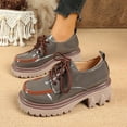thumbnail image 5 of SYMSHOES Womens Gray Retro Platform Oxford Shoes - Chunky Lace-Up Glossy PU Footwear with Color-Blocked Toe, Versatile Comfortable Style,Size 37, 5 of 9