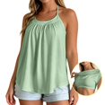 thumbnail image 4 of OOOUM Women Pleated T Back Tank Top Solid Spaghetti Strap Pullover Scoop Neck Flowy Loose Fit Lightweight Beach Casual Layering Camisole Green XL, 4 of 6