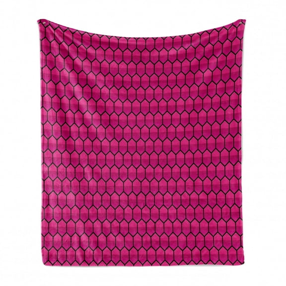 Hot Pink Soft Flannel Fleece Throw Blanket, Honeycomb Pattern Nature Inspired Design with Monochrome Color Scheme Print, Cozy Plush for Indoor and Outdoor Use, 50" x 60", Hot Pink Black, by Ambesonne