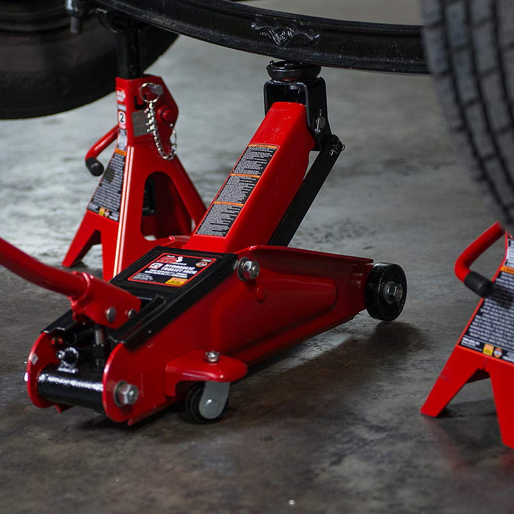 BIG RED Hydraulic Trolley Floor Service/Floor with Blow Mold Carrying Storage Case, 2.5 Ton (5,000 lb) Capacity,Red,DMT825013S