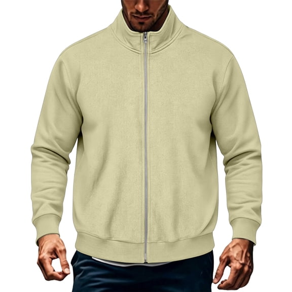 Bosfbaoi Full Zip Stand Collar Sweatshirt Jackets for Men Solid Color Long Sleeve Casual Fleece Track Jackets