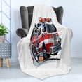 thumbnail image 4 of Truck Soft Flannel Fleece Throw Blanket, Security of the Public Themed Speeding Vehicle Department Dangerous Job, Cozy Plush for Indoor and Outdoor Use, 50" x 70", Baby Blue Scarlet, by Ambesonne, 4 of 5