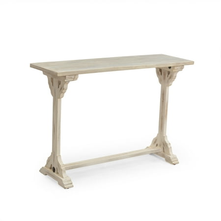 Noble House Louie Traditional Handcrafted Mango Wood Console Table, White Wash