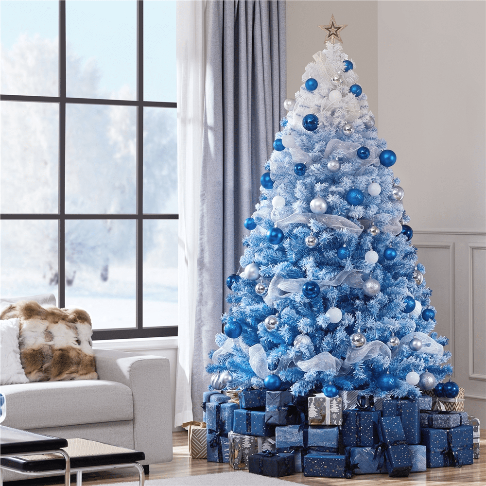 Renwick 7.5ft Flocked Artificial Christmas Tree with Foldable Stand, Lake Blue Gradient
