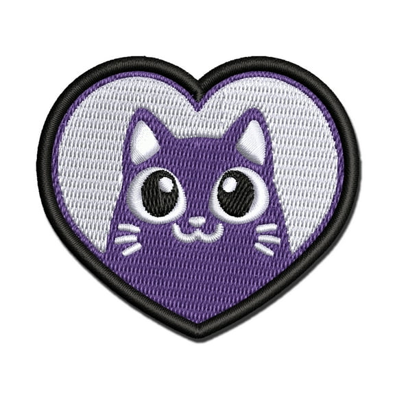 Cat Inside of Heart Love Applique Multi-Color Embroidered Iron-On Patch - 2.5 Inch Small
