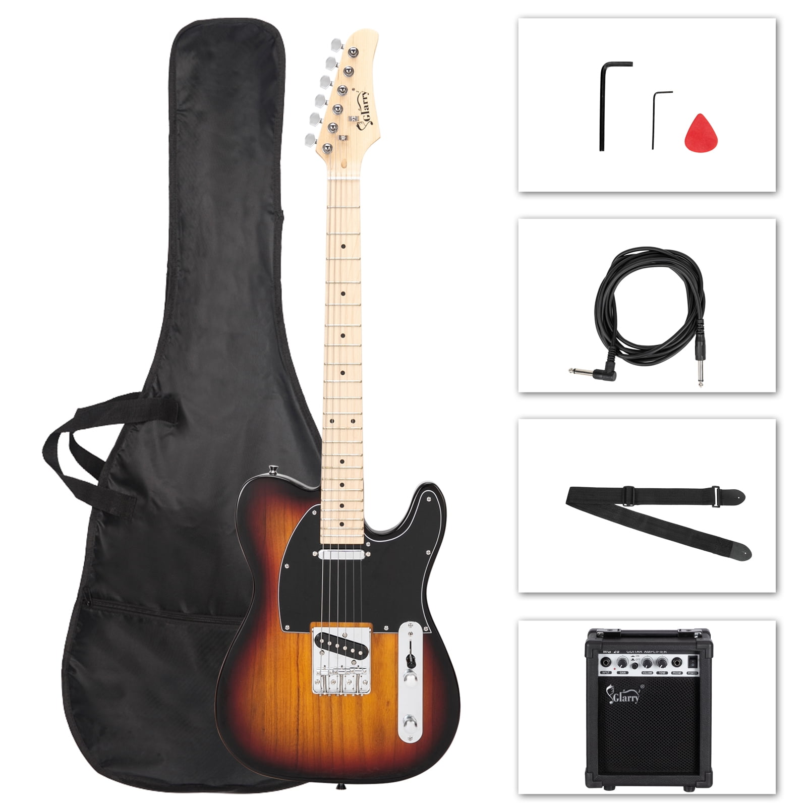 Private Jungle Cutaway Guitar, Fingerboard Electric Guitar with 20W Amplifier Bag Strap Plectrum Connecting Wire Spanner Tool,Sunset Color