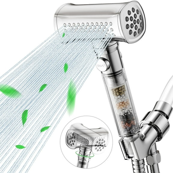 KAIYING High Pressure Filtered Handheld Shower Head with Hose and On-Off Switch, 4 Spray Modes (Chrome)