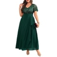 thumbnail image 3 of Vestido Pinup Fashion verde con lentejuelas y gasa, cuello en V, talla grande, 3 of 8