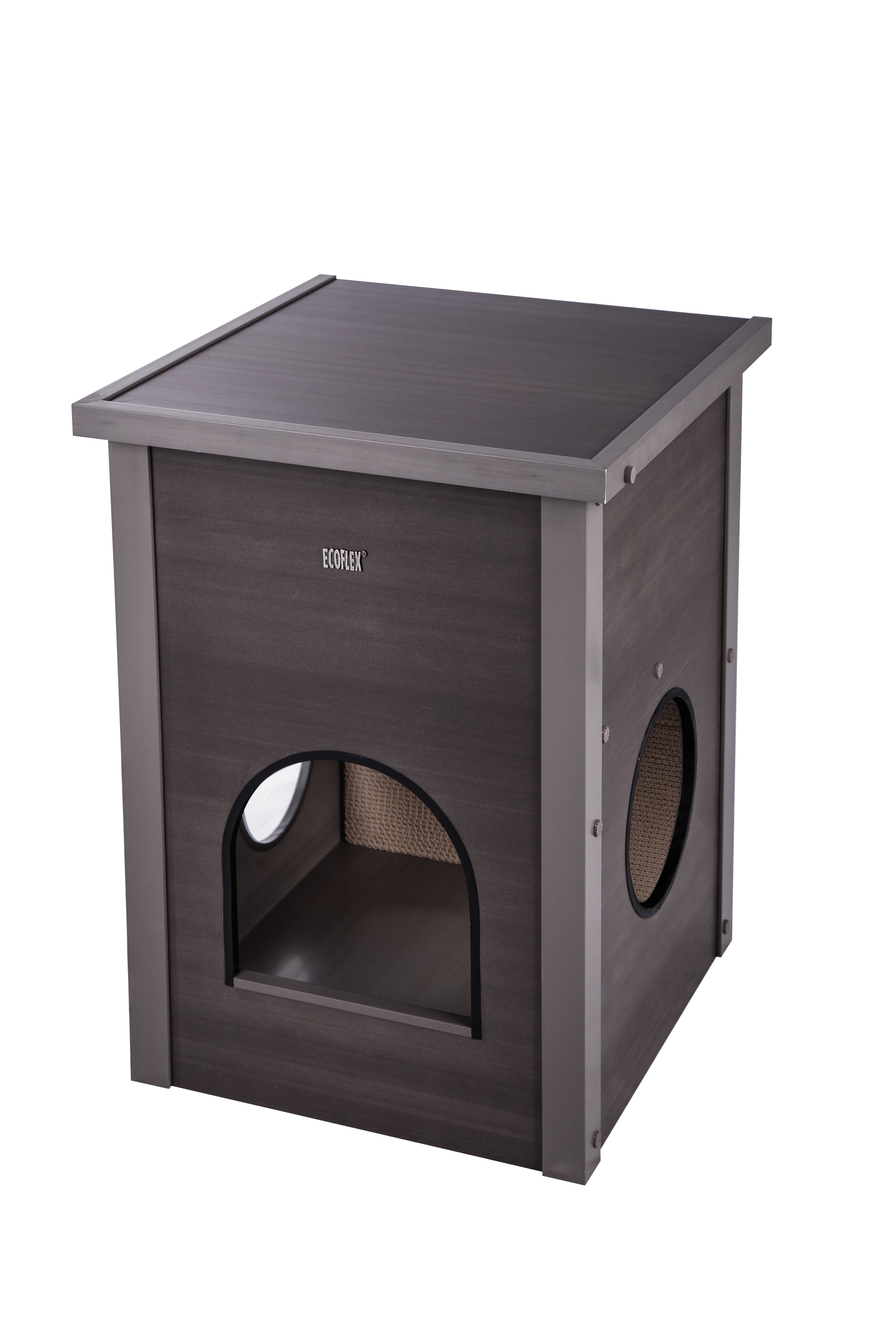 ecoFLEX Kitty Kube Cat House with Scratch Pad, Gray