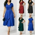 thumbnail image 1 of Dnzceghtig HEVIRGO Vestido de Fiesta A Media Pierna Ajustado con Cuello en V y Manga Corta para Mujer, Talla Grande, Negro XXL, 1 of 5