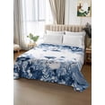 thumbnail image 2 of Navy Blue Flowers King Size Flat Sheet, Wrinkleproof & Fadeproof Cooling Flat Bed Sheet Only, Summer Pastoral Botanical Breathable Soft Bedding Top Sheets 105 x 98 Inches, 2 of 8