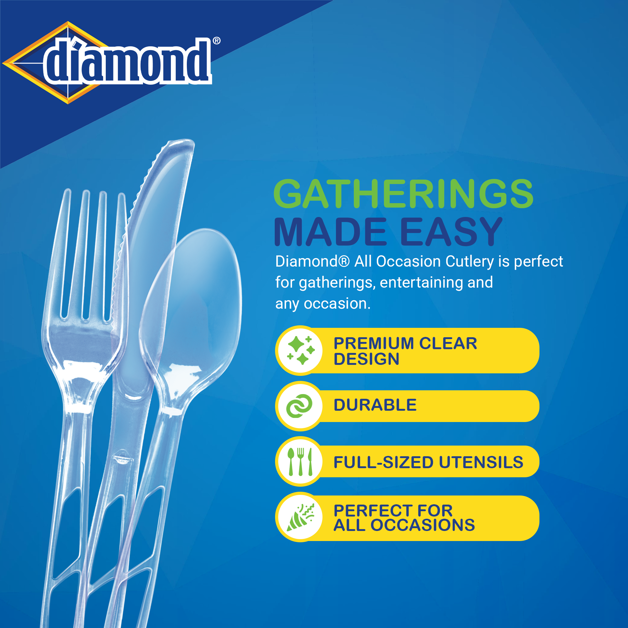Diamond Clear Plastic Disposable Cutlery Set, Made in USA, 192 Count photo 5