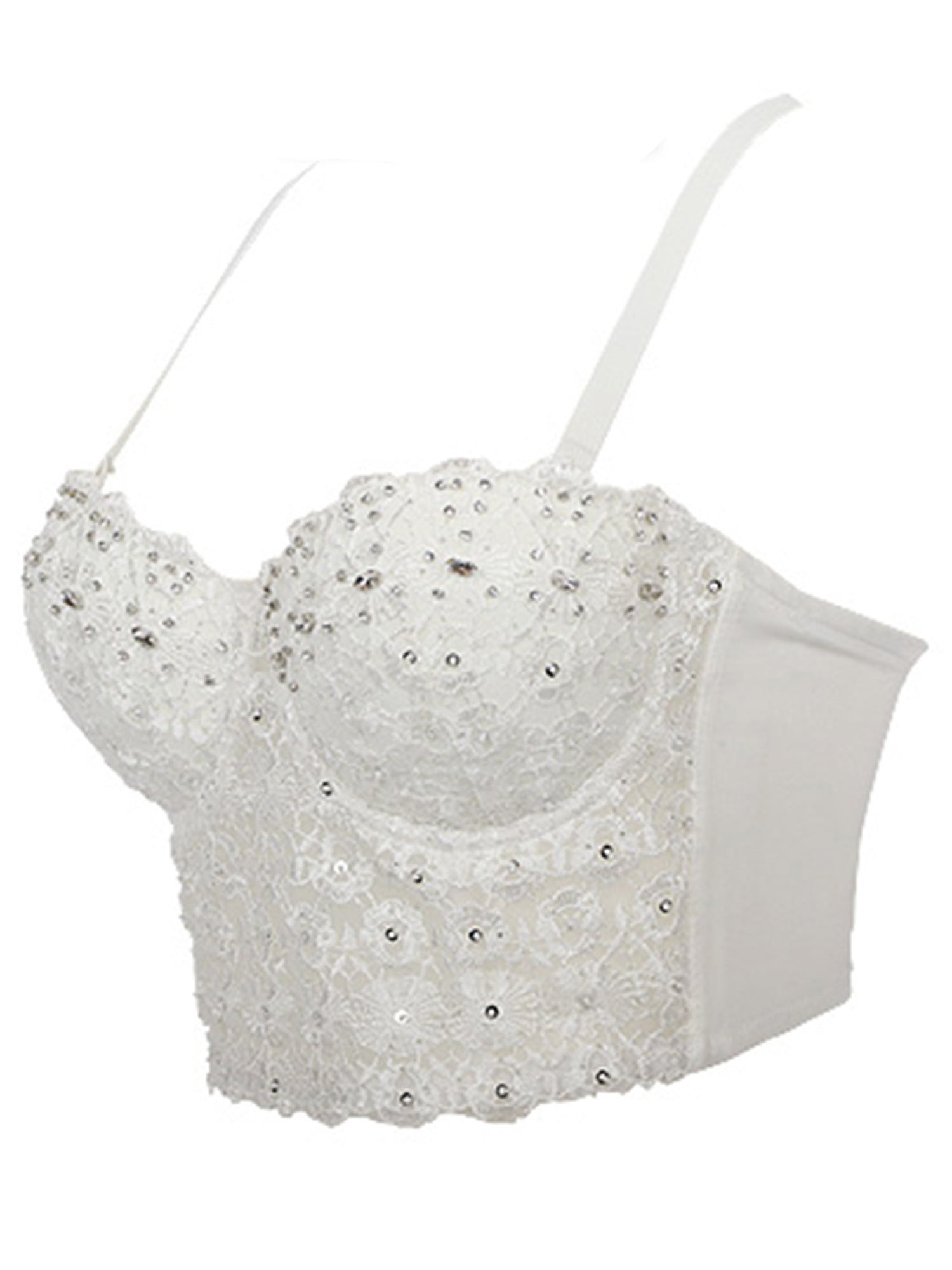 Woeoe Rhinestone Corset Bustier Crop Top White Diamond Bra Nightclub Rave  Rhinestone Tops Jewelry for Women, White, 36B : : Clothing, Shoes  & Accessories