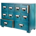 thumbnail image 1 of PACKGILO Apothecary Cabinet with 10 Drawers & Labels Rustic Library Card Catalog Cabinet Desktop Wooden Storage Box for Organize Herbal、Tea Bag、Jewelry (Blue), 1 of 7