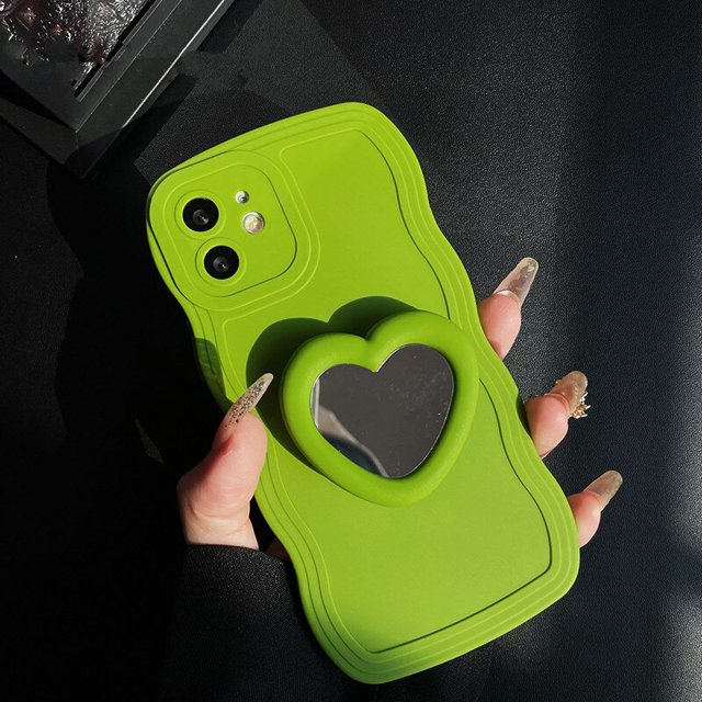 Funda de teléfono con soporte de espejo en forma de corazón para iPhone 14 pro max 13 12 11 pro 6 6S 7 8 PLUS XS Max XR X, carcasa trasera con soporte Fivean unisex