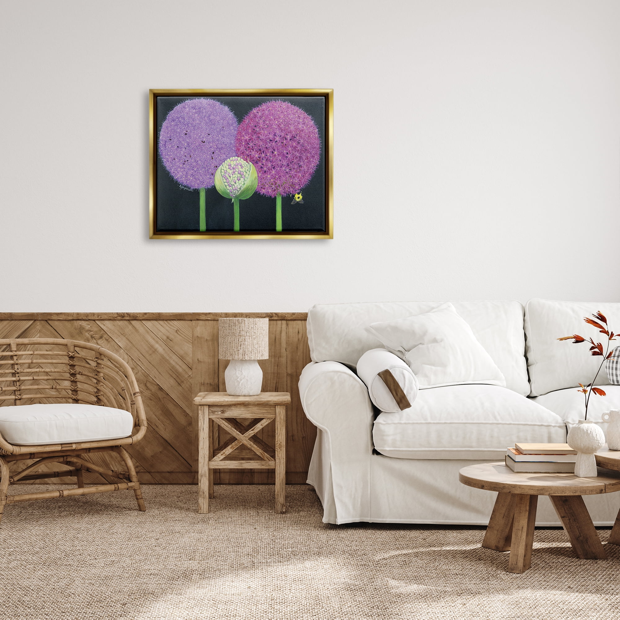 Stupell Industries Vintage Allium Plants Botanical & Floral Painting Gold Floater Framed Art Print Wall Art, 31 x 25