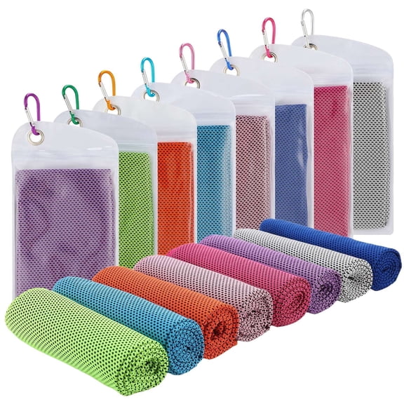 Hengguang 8 Pack Cooling Towels, 40"x12" Instant Cooling Towel for Neck, Microfiber Breathable & Reusable Sports Towel for Gym, Running, Yoga, Workout, Hiking, Green, Blue, Pink, Orange, Purple