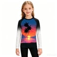 thumbnail image 3 of Little Girls Summer Cute Tops Bright and Gradient Long Sleeve Swim Rash Guard Sun Print Top Size 5-6T , Blue, 3 of 6